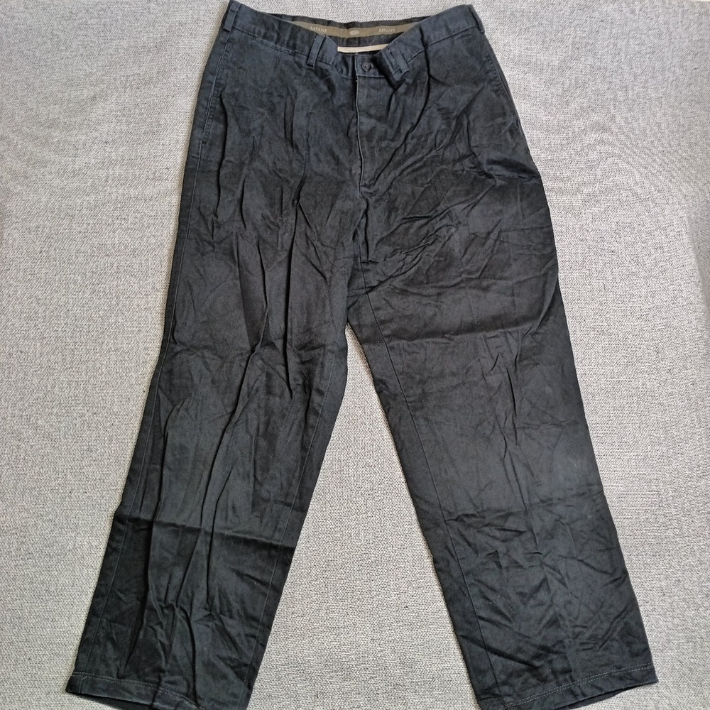 Savane Chino Pants Mens 36x34 Black Good Straight Leg Cotton Twill Trousers